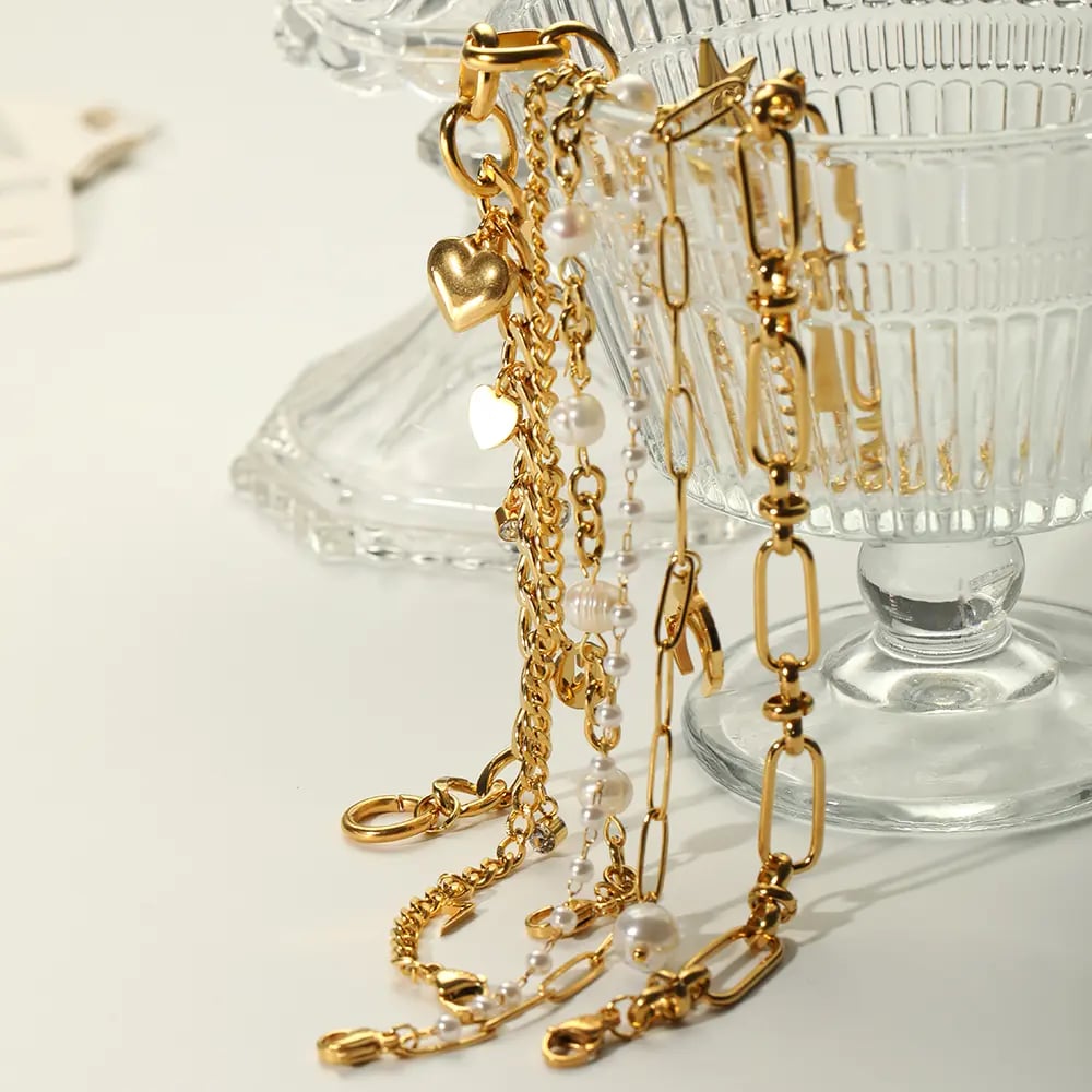 1 piece simple series sweet heart stainless steel  gold plated artificial pearl women charm bracelets 